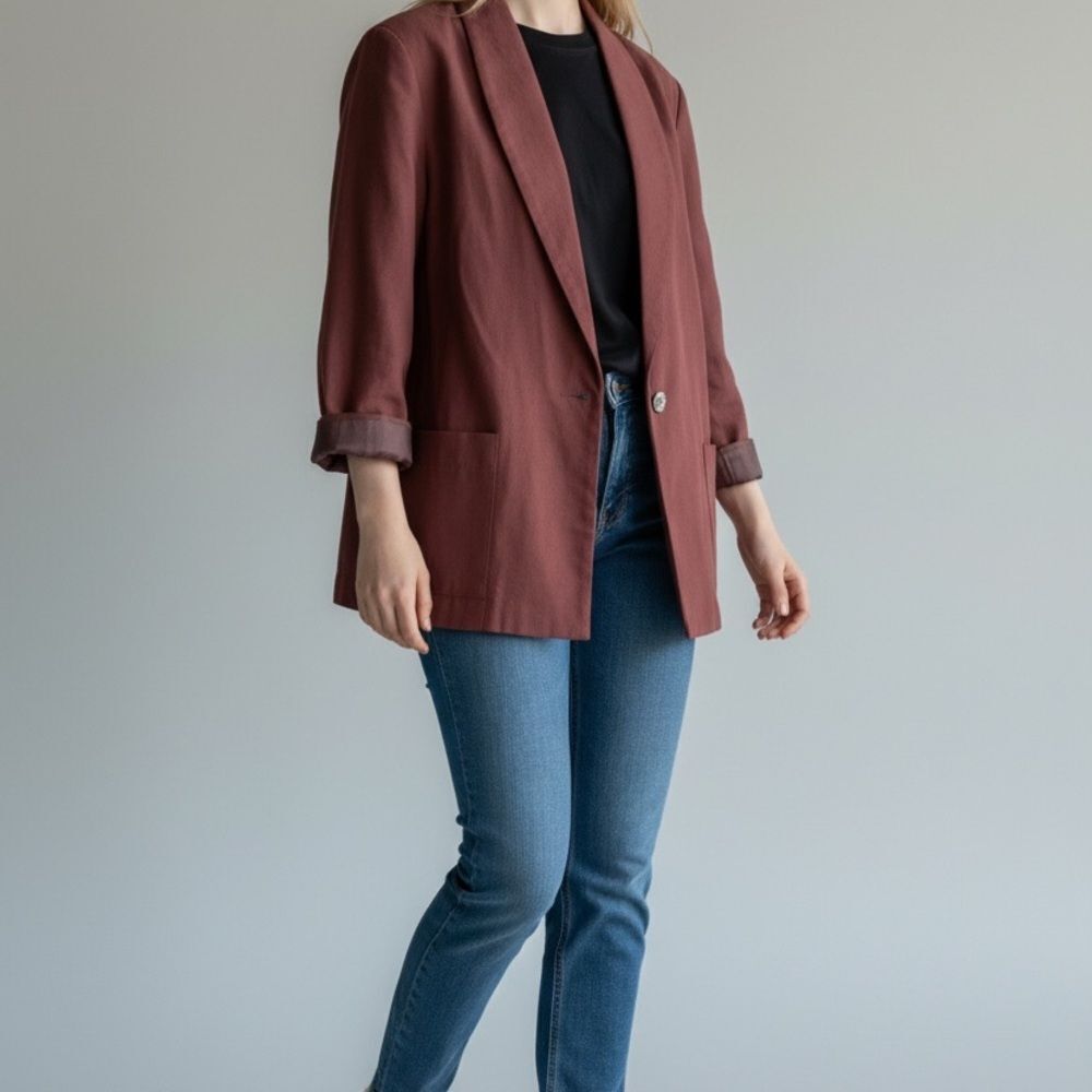 Vintage Black Island Petites Brown Maroon Blazer in Size 12P